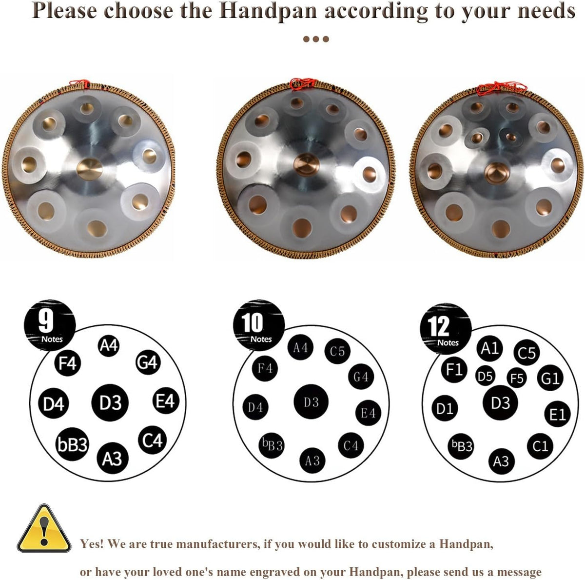 Handpan 440Hz/432Hz Meditation Instrument D Minor Tambour à Main Professionnel Cadeau Handpan Drum en Acier Avec Sac de Transport and Trépied (Color : 10 notes, Size : 440Hz)