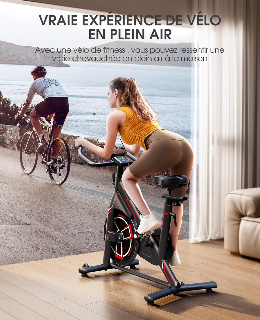 TOPUTURE Vélo D'appartement Connecté APP,Velo D appartement Résistance Magnétique 100 Niveau,Silencieux,LCD Ergomètre,Vélo Exercice Cardio Machine,Personnaliser Votre Sport Maison,Capacité 150KG