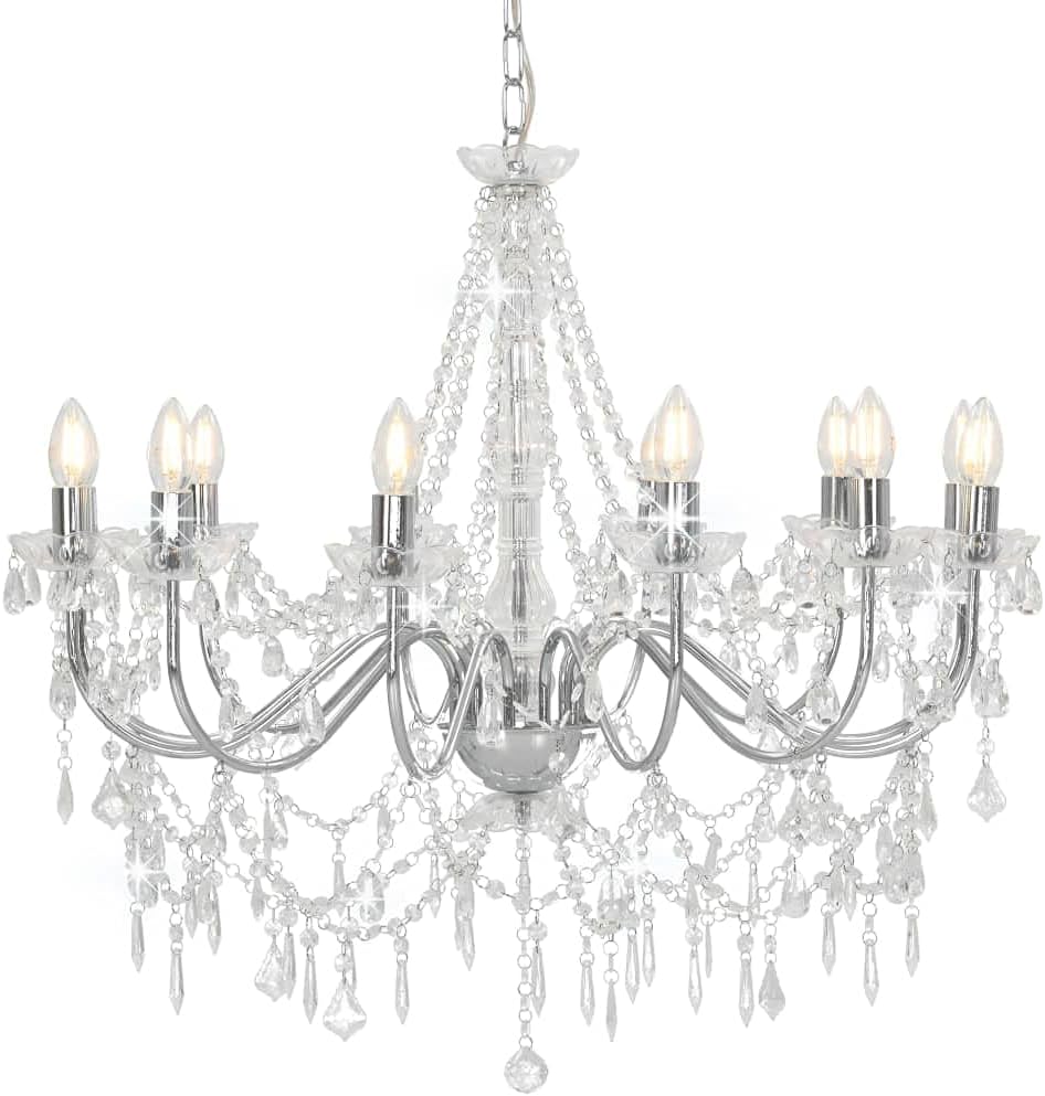 vidaXL Lustre avec Perles Lampe Suspendue Lustre Luminaire Eclairage Intérieur Salon Salle de Séjour Chambre à Coucher Maison Argenté