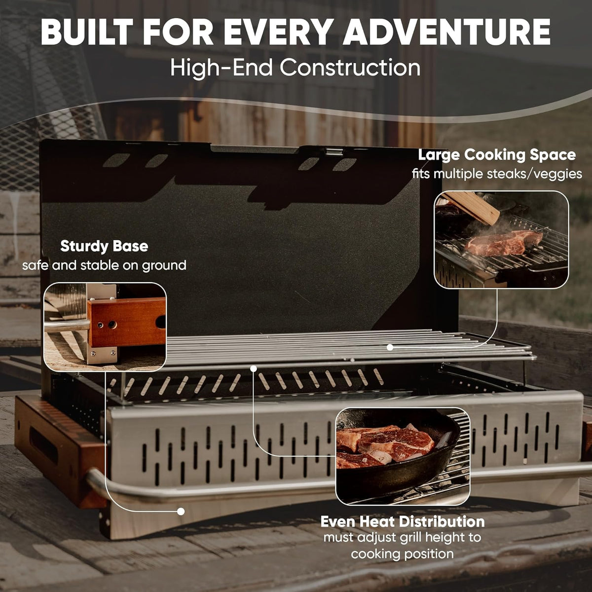 GasOne Barbecue à charbon portable - 62,2 x 47 cm - Pliable - Avec couvercle - Fumoir à charbon léger et compact pour camping, jardin, plage, arrière-cour - Pas de montage