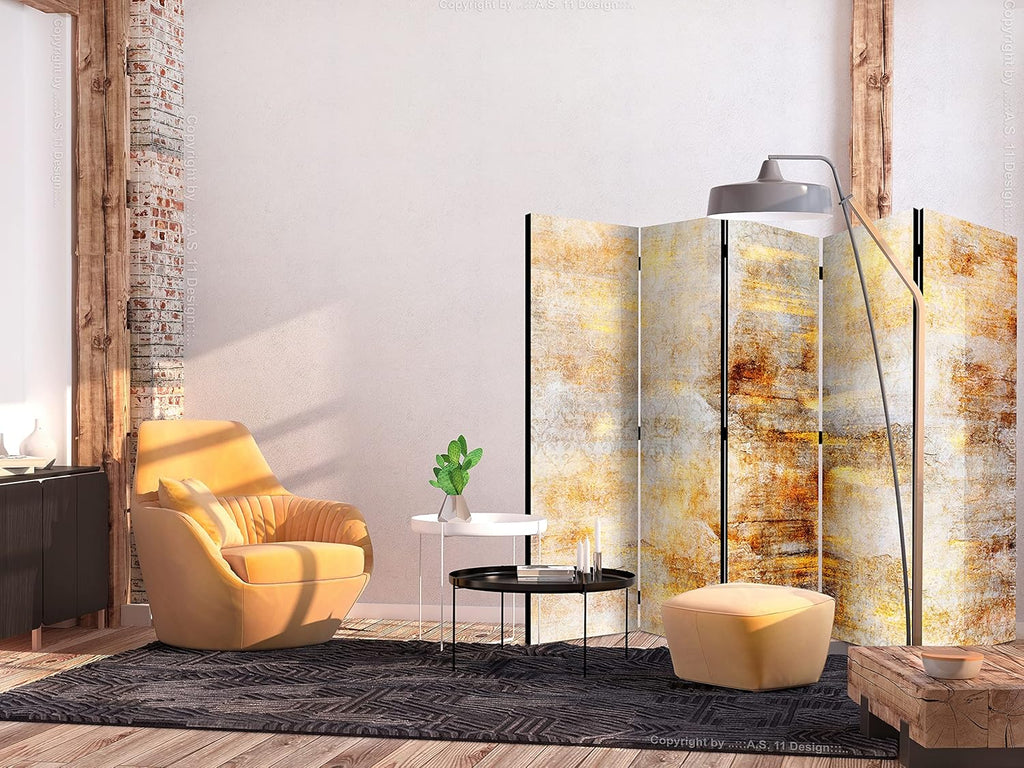 murando - Paravent intérieur à Deux côtés 225x172 cm - Séparateur de pièce en Bois Naturel avec Toile imprimée Pliable - Abstraction Couleurs de la Nature Texture Fond Tendances f-A-0865-z-c
