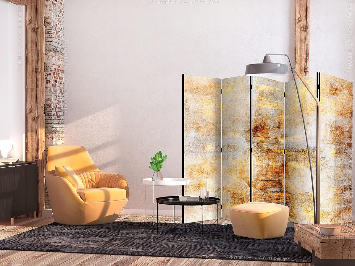 murando - Paravent intérieur à Deux côtés 225x172 cm - Séparateur de pièce en Bois Naturel avec Toile imprimée Pliable - Abstraction Couleurs de la Nature Texture Fond Tendances f-A-0865-z-c