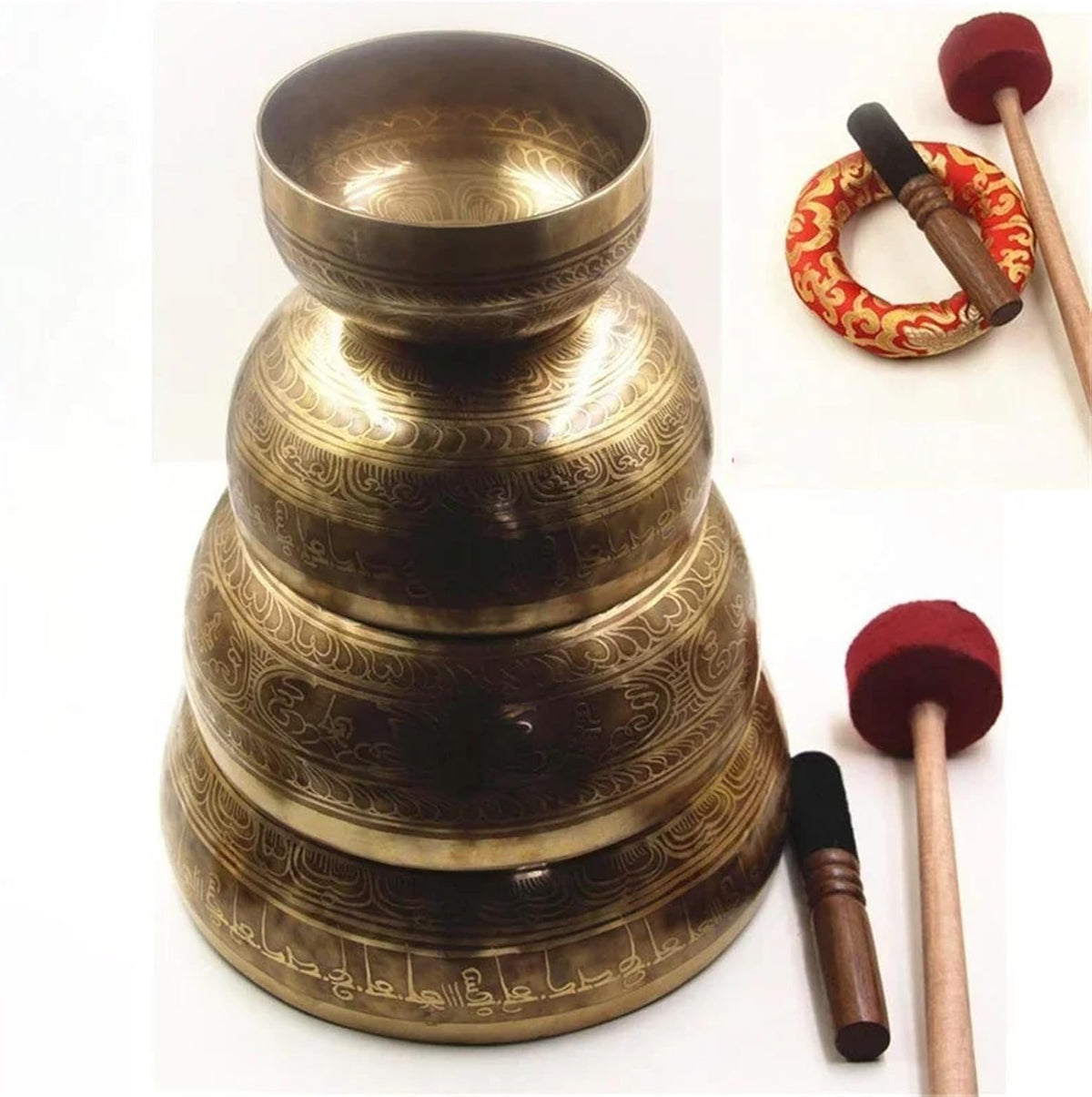 Bol Chantant Bol chantant en laiton fait à la main, fournitures bouddhistes méditatives, bol sonore de yoga chakra, instrument musique percussion(18CM Pattern Random)