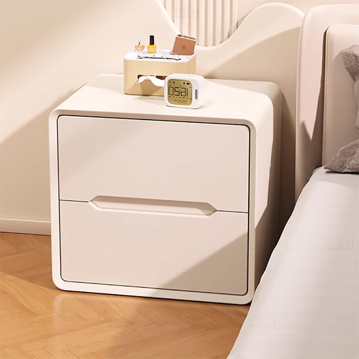 Table de Nuit en Bois, Table Chevet avec 2 tiroirs et Poignée Invisible, Meuble de Chambre à Coucher Maison Intérieur, Moderne, Chevet de Lit pour Chambre à Coucher et Salon(Light Gray,40cm)