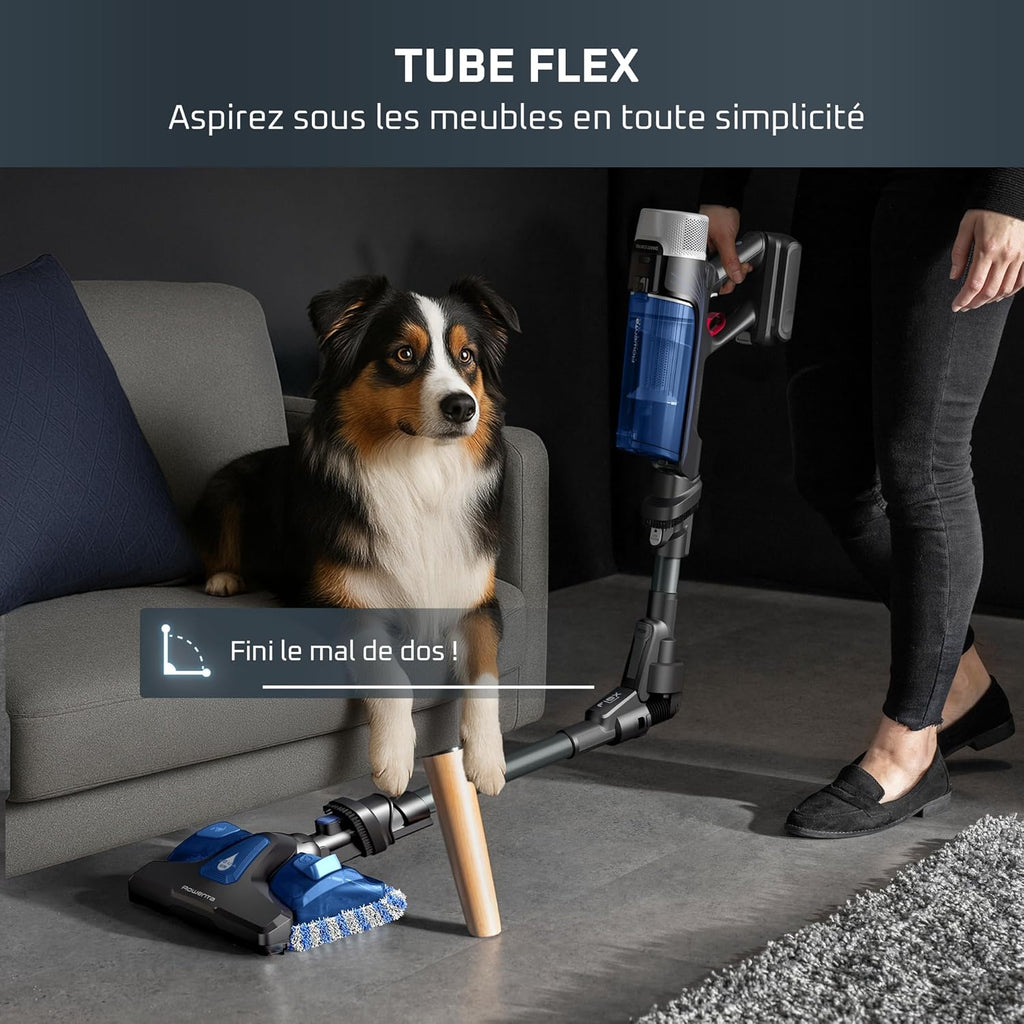 Rowenta X-Force Flex 9.60 Aqua Aspirateur balai Laveur sans fil, Aspire et Lave Simultanément, Puissant 100AW, Ultra Léger, Autonomie 45min RH20C2WO