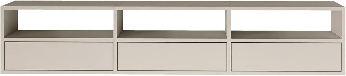 Selsey Meuble TV Suspendu 150 cm Gris Cachemire 3 Abattants & Niches Ouvertes Design Moderne & Fonctionnel pour Intérieur Contemporain
