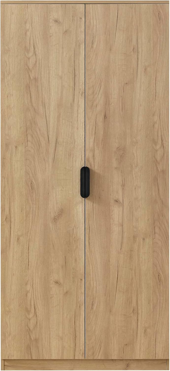 [en.casa] Armoire de Chambre avec Barre de Penderie 4 Étagères Garde-Robe Moderne Meuble de Rangement pour Dressing MDF 176 x 80 x 52 cm Effet Chêne