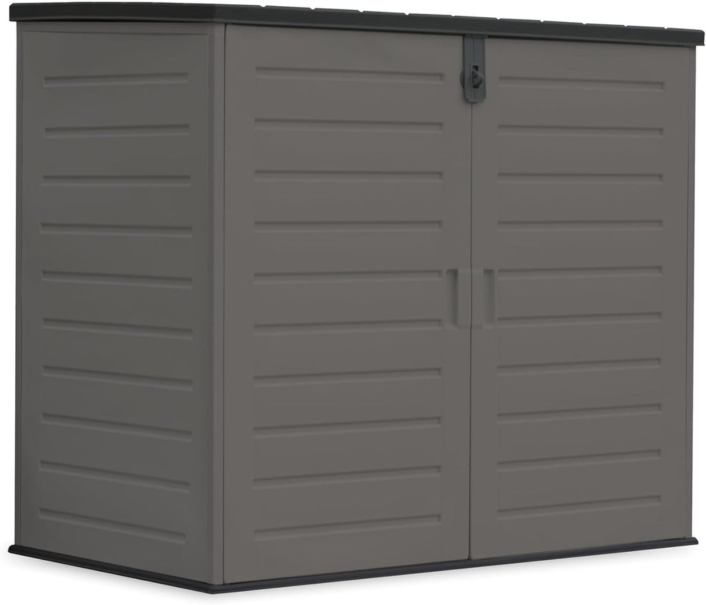 Armoire en résine 140x82x124cm. Structure en Acier, avec Plancher Inclus. Coffre extérieur, Hangar 1170 litres