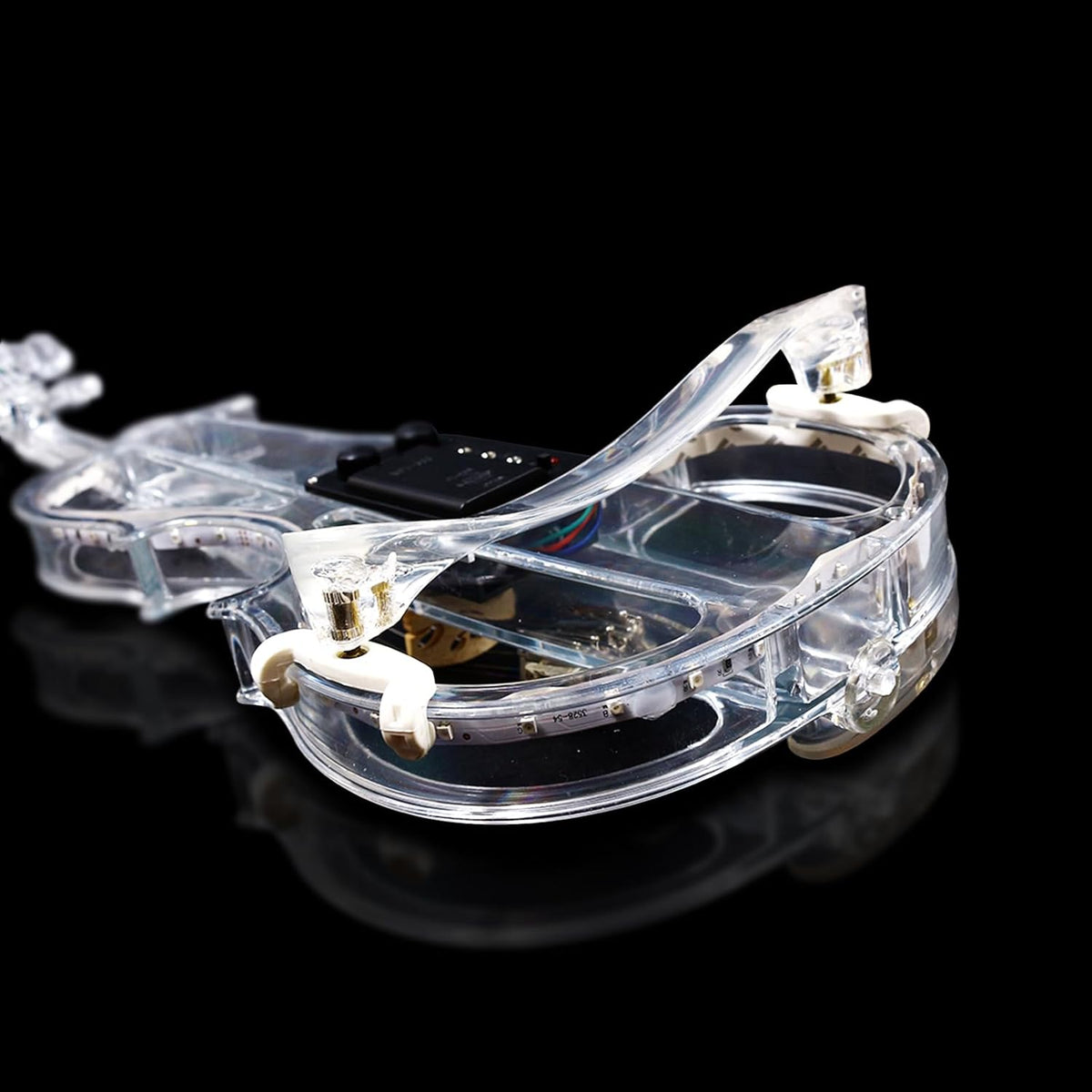 WUQIMUSC Violon électrique taille 4/4, corps en verre acrylique transparent, 3 couleurs, lumière LED, joli ton avec étui, ruban, elv-led