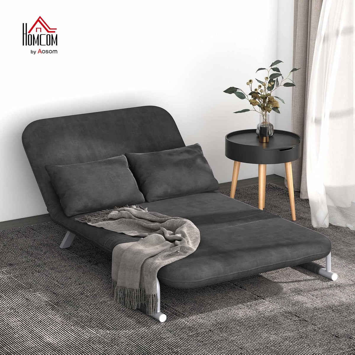 HOMCOM Canapé-lit 2 Places, Fauteuil Convertible avec Dossier réglable en 5 Positions, Chaise Longue avec 2 Coussins Inclus, canapé en revêtement Aspect suède déhoussable, 111x80x78cm, Gris foncé