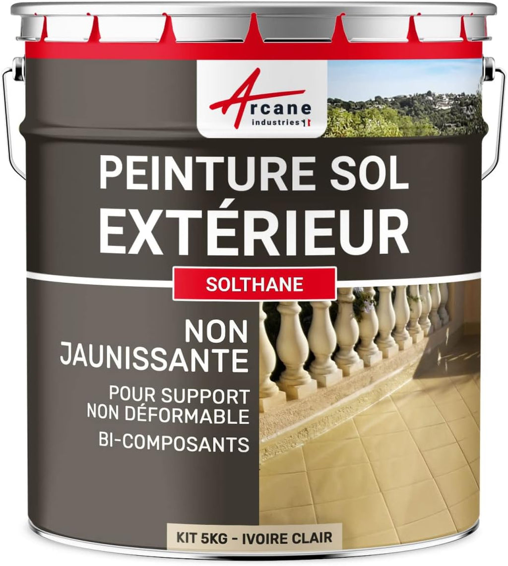 ARCANE INDUSTRIES Peinture Sol extérieur intérieur pour béton, Haute résistance, Non jaunissante : Solthane - 5 kg Ivoire Clair - RAL 1015