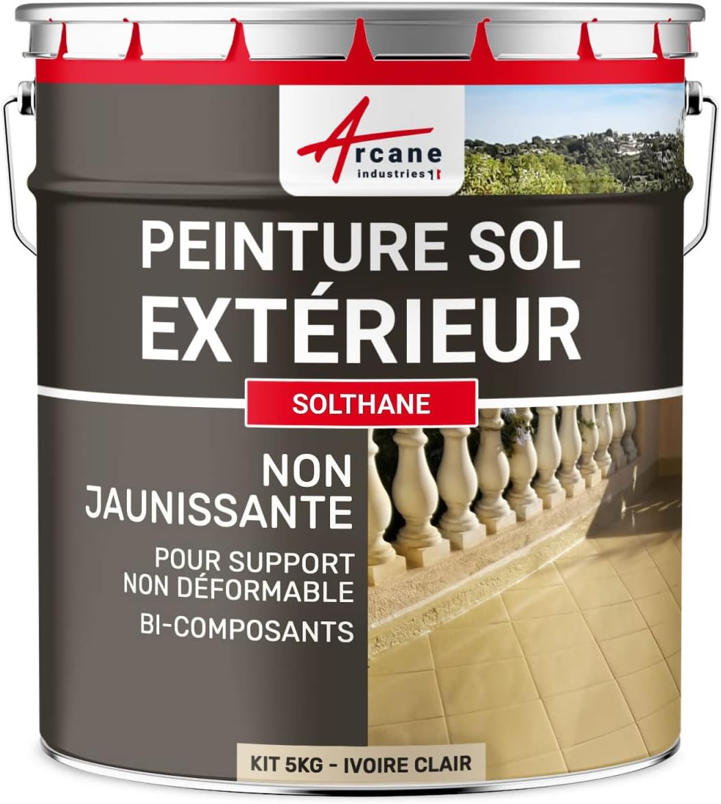 ARCANE INDUSTRIES Peinture Sol extérieur intérieur pour béton, Haute résistance, Non jaunissante : Solthane - 5 kg Ivoire Clair - RAL 1015