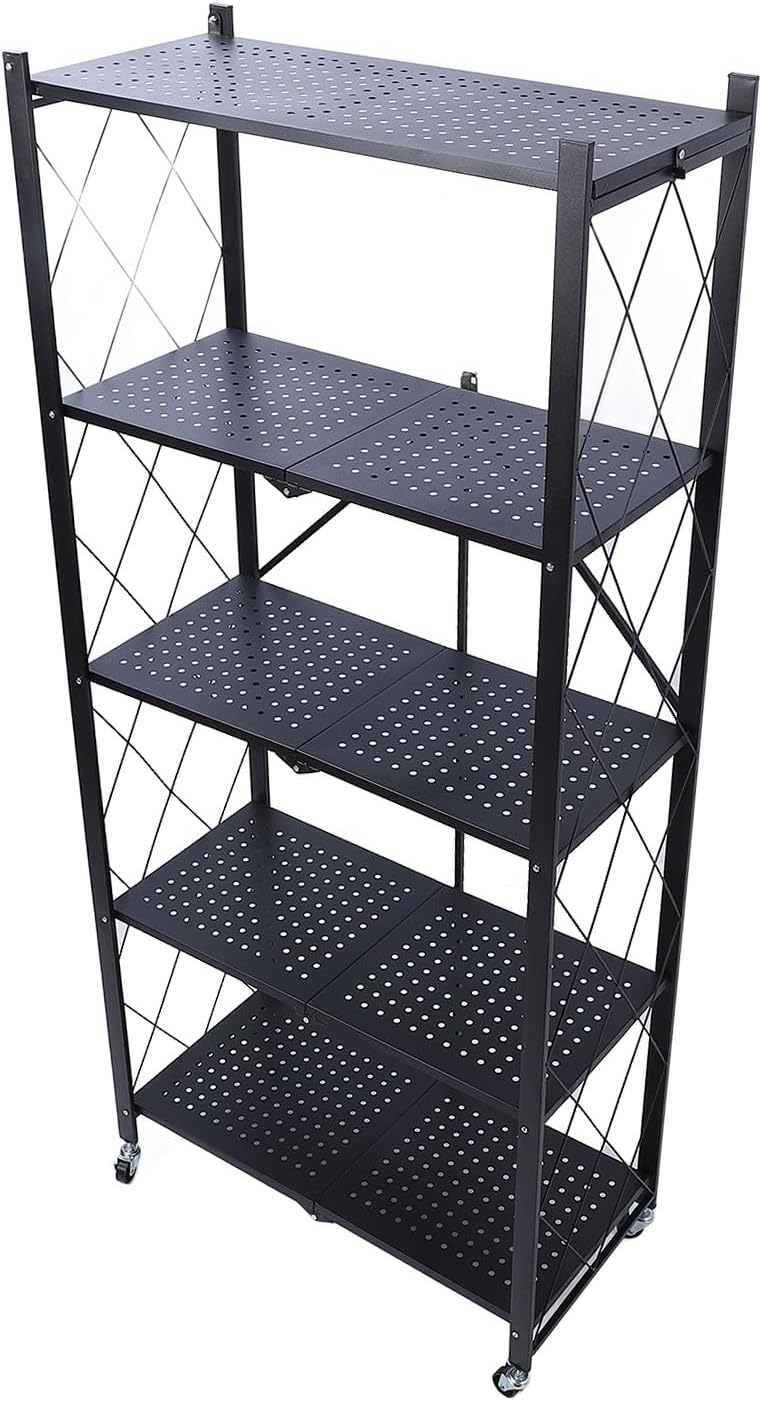 Aramox Étagères de Rangement Pliables Durables avec roulettes pour Organiser Les Maisons, Garages, Entrepôts, Aucune Installation Requise (5 Niveaux)