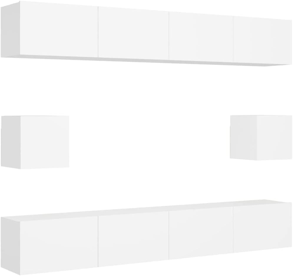 vidaXL Ensemble de Meubles TV 6 pcs, Ensemble d'Armoires de Télévision avec Rangement, Meubles Télé de Salon, Blanc Bois d'Ingénierie