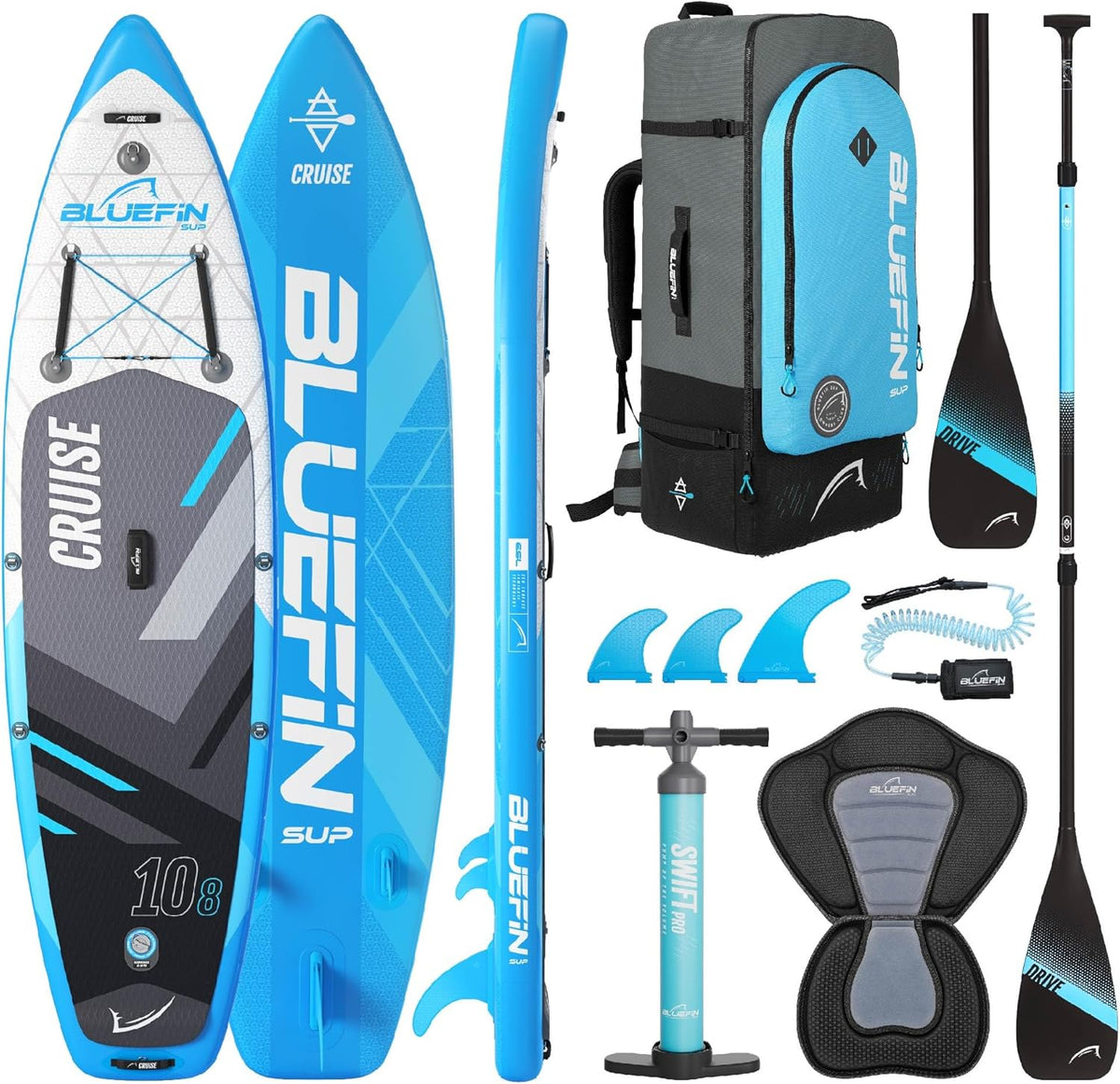 Planche Gonflable Bluefin SUP Cruise 10'8 - Planche de Sup Adulte - Facile à Transporter - Kit de Paddle Complet - Accessoires Sup Inclus