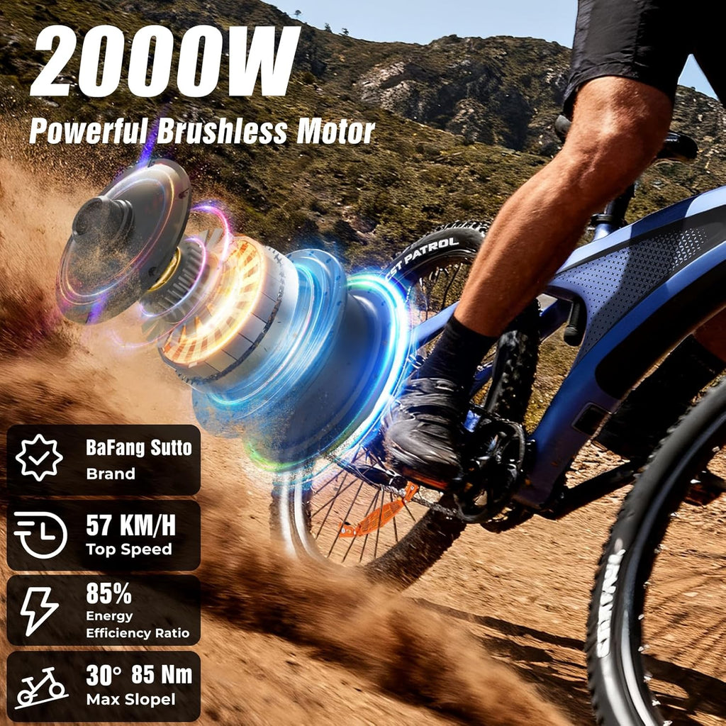 HX Q5 Vélo Électrique pour Adultes, E Bike 27,5 * 2,25'' Tout-Terrain, Jusqu'à 110km, 48V 20Ah Batterie Amovible, Shimano 7 Vitesses, VTT Électrique Homme Femme Fourche Suspendue, Freins Hydrauliques