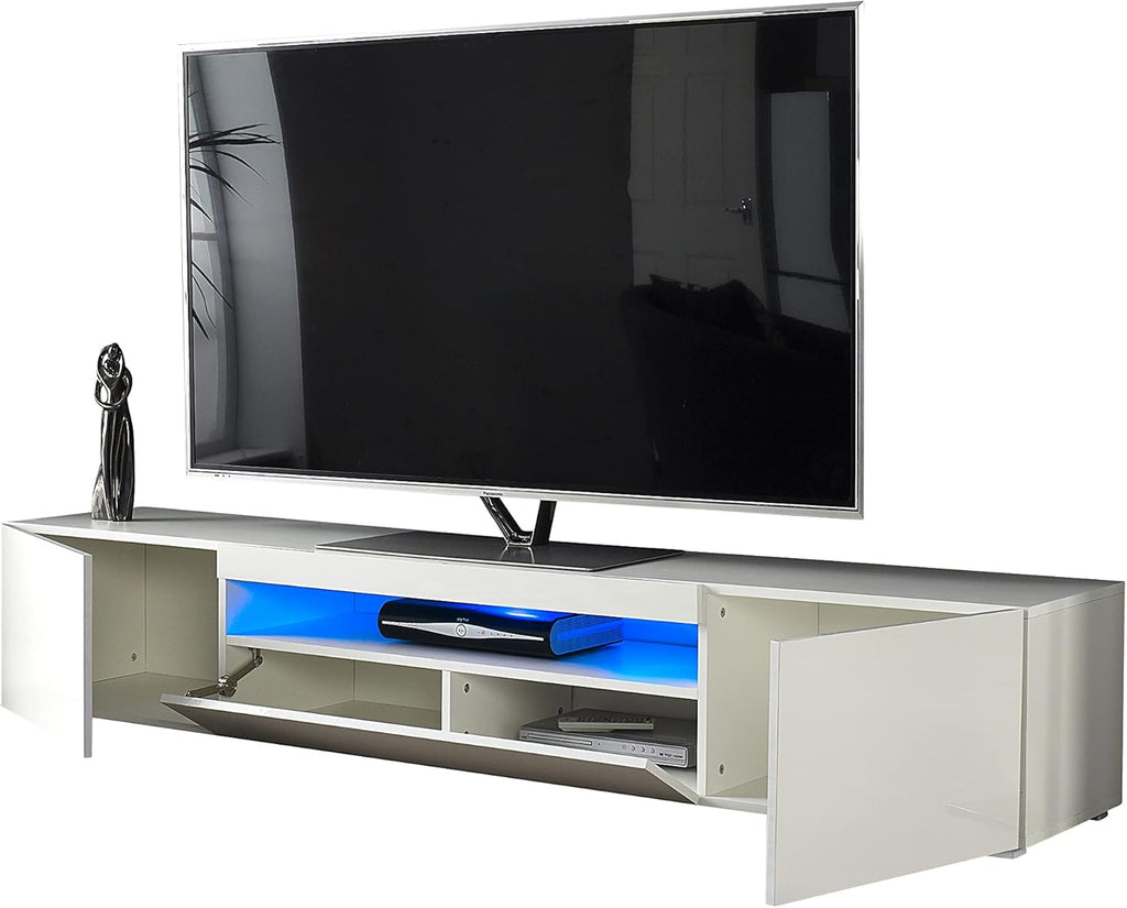 MMT DAIQ2000 Meuble TV pour TV 4K 65/70/75/80" avec lumières LED 200 cm de Large Blanc