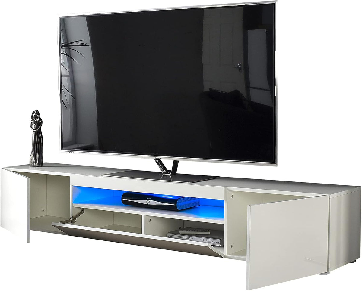 MMT DAIQ2000 Meuble TV pour TV 4K 65/70/75/80" avec lumières LED 200 cm de Large Blanc