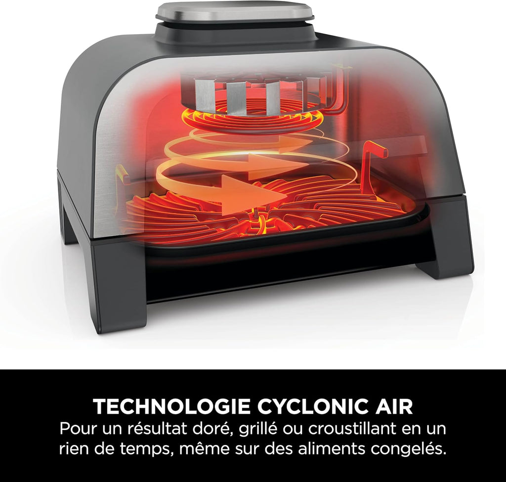 Ninja MAX 6-en-1 Grill d’intérieur et friteuse sans huile, 6 modes, cuit jusqu’à 6 hamburgers, capacité 3,8 l, faible dégagement de fumée, thermomètre à viande numérique inclus, Gris/Argent, DG551EU