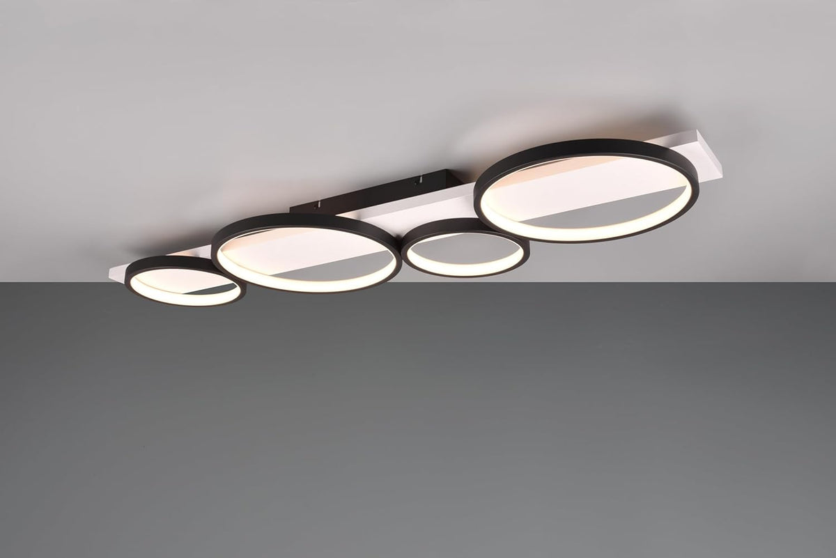 Trio Leuchten Plafonnier LED Medera 643810432, Métal Noir mat, Bois Blanc, avec LED 44 Watt, Interrupteur Dimmer