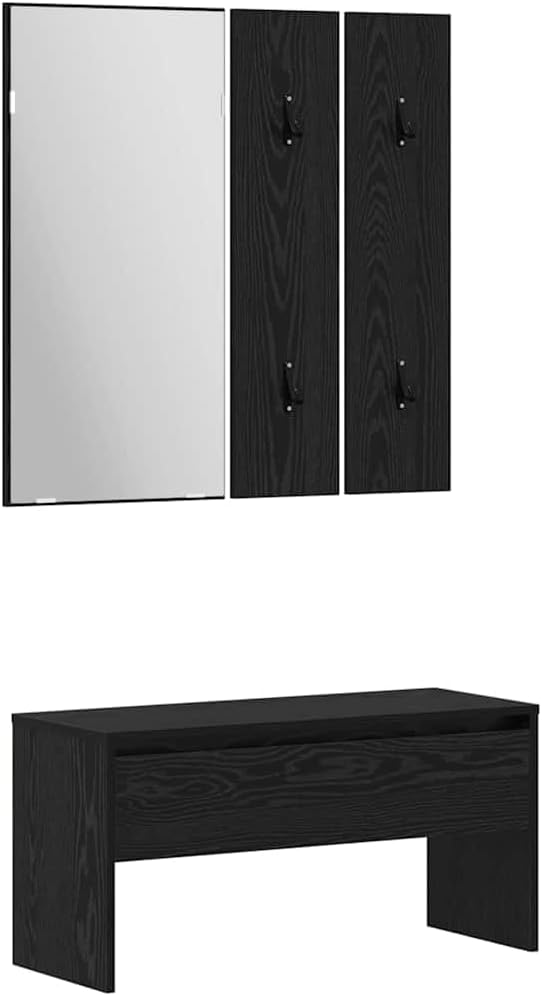 Owoxanthellate Lot de 3 meubles de couloir - Chêne noir - 80 x 31 x 40 cm - Look moderne - Avec miroir et tiroirs - Design rembourré peu encombrant - Pour couloir, chambre à coucher et petit bureau à