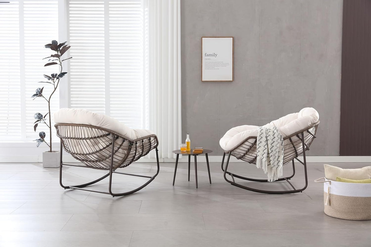 OKMYHOME Jardin - Fauteuil Suspendu à Bascule pour Balcon et Terrasse, Cadre en Acier Robuste avec Coussin en Coton, 94,5x111x80 Cm - Beige