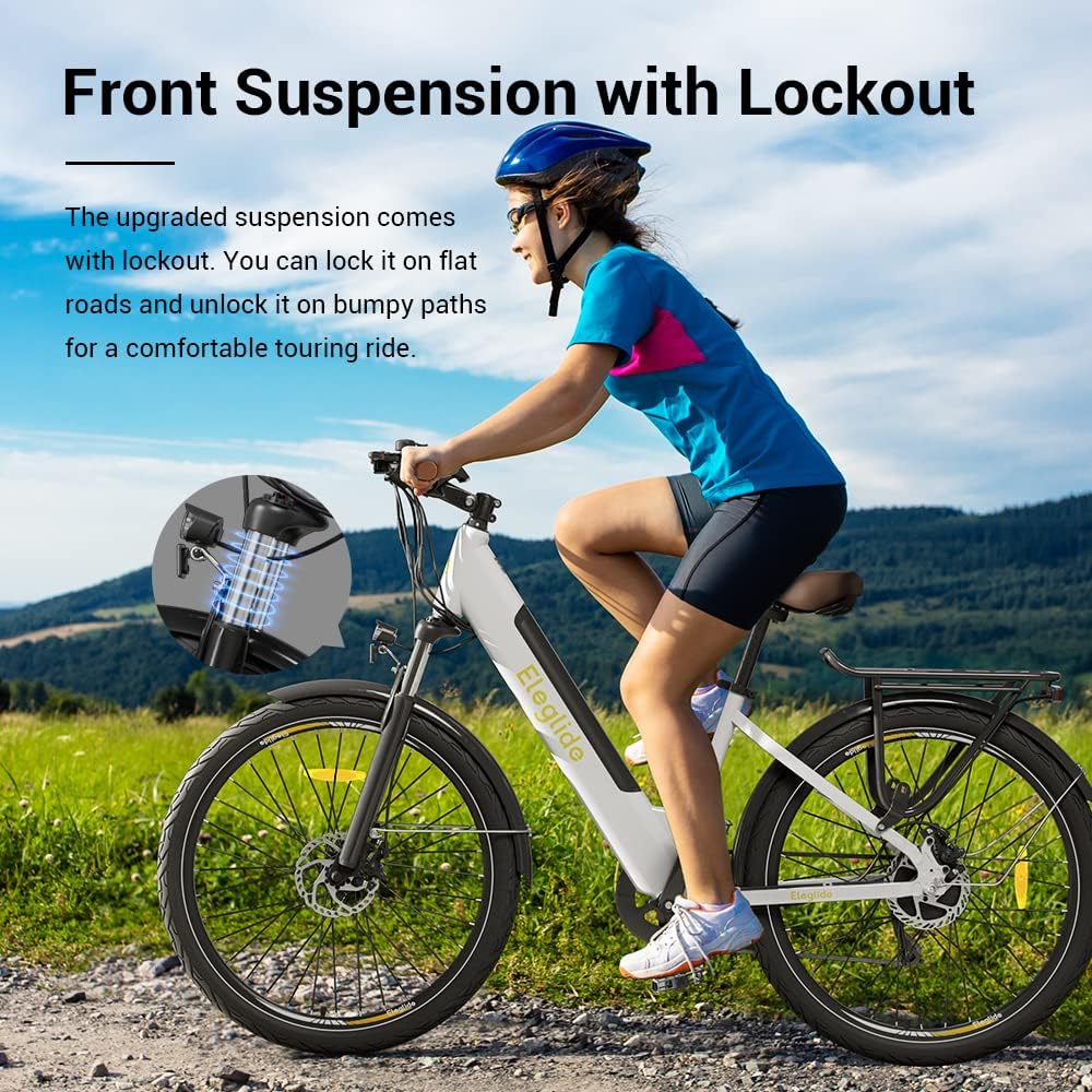 Eleglide T1 Step-Thru Vélo Électrique, Vélo de Trekking électrique, E-Bike 27,5 Pouces, Batterie 36V 12,5AH, 7 Gear, Double Frein à Disque, Blanc VTC Electrique Homme Femme