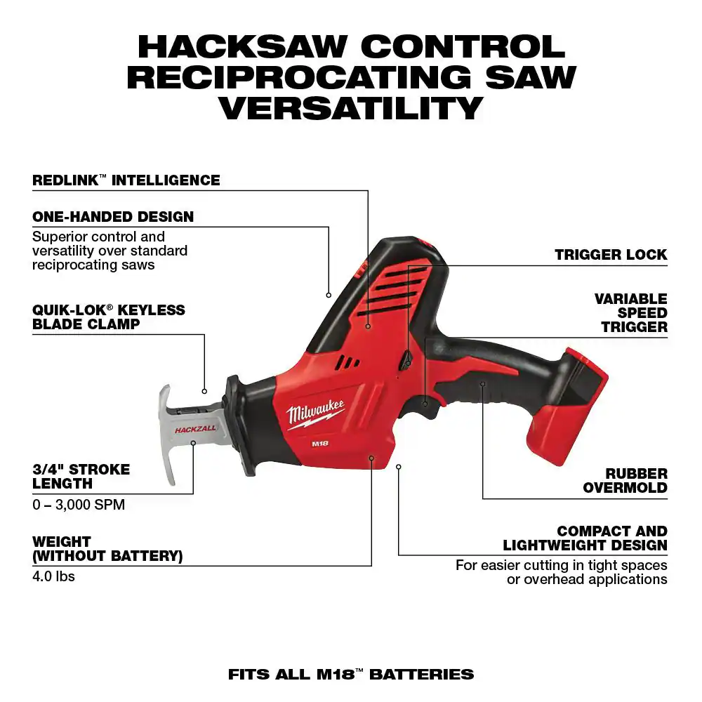 M18 18V Lithium-Ion Cordless Combo Kit (8-Tool) with Three 4.0 Ah Batteries, 1 Charger, 2 Tool Bag