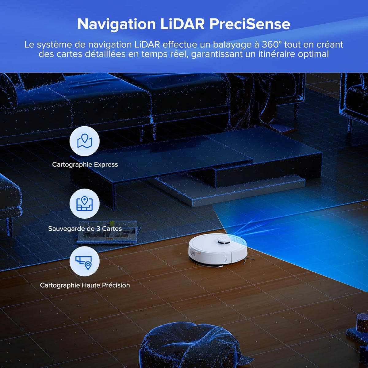 roborock Q7 L5+ Set Aspirateur Robot Laveur avec Station, 8000 Pa Aspiration, Vidange Automatique, 3 Niveaux d'eau, Double Anti-emmêlement, Navigation LiDAR, Idéal pour Poils d'animaux/Tapis, App
