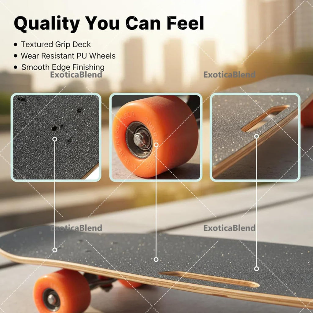 ExoticaBlend Skateboard Électrique avec Télécommande, Vitesse Maximale de 22 Km/h, Grande Autonomie, Freinage Progressif, Poignée de Transport Pratique, Convient Aux Adultes
