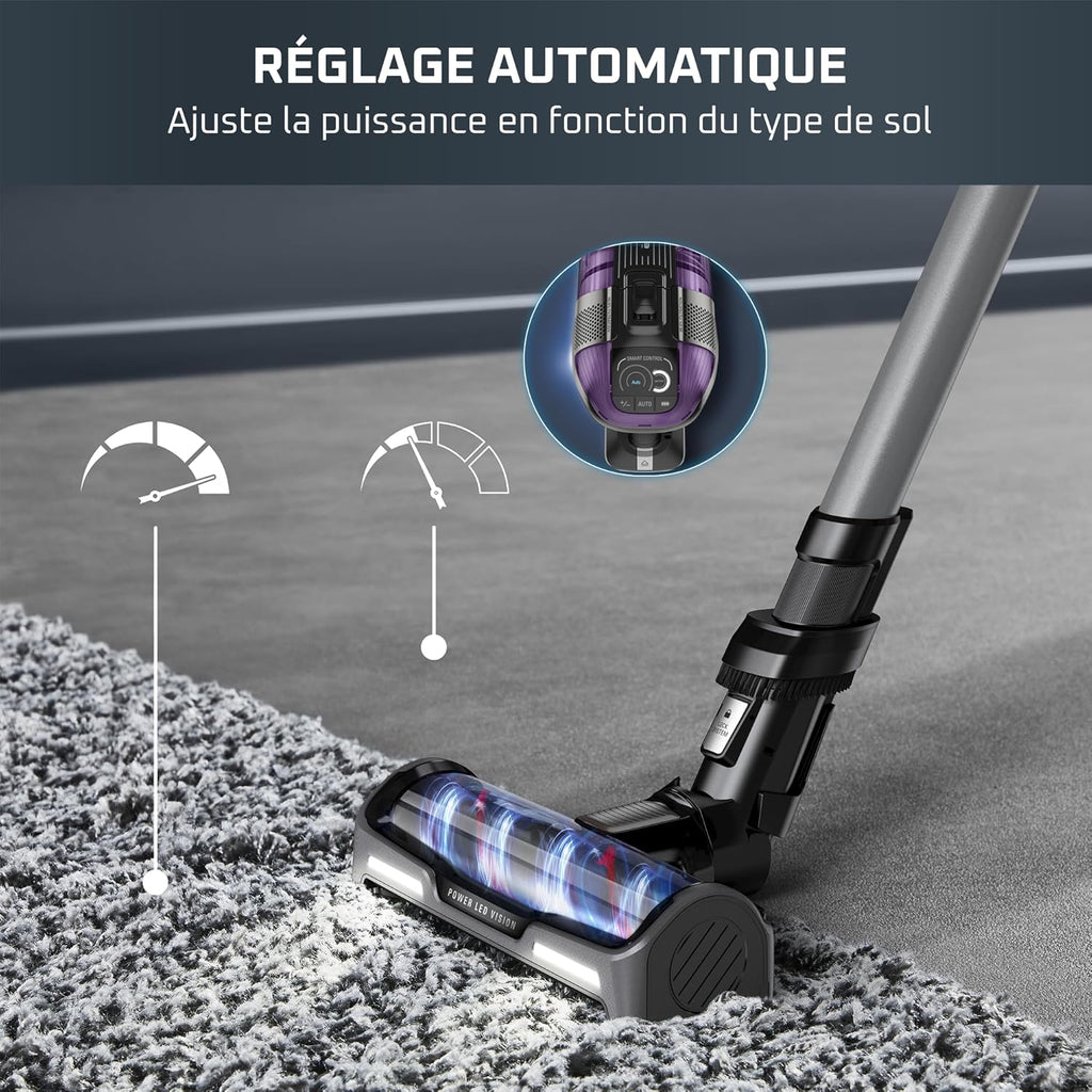 Rowenta X-Force Flex 12.60 Allergie Aspirateur Balai sans Fil, Filtration Anti-Allergènes, Puissant 150AW, Autonomie 45min, Station d'accueil RH98A0WO, Violet et Aluminium