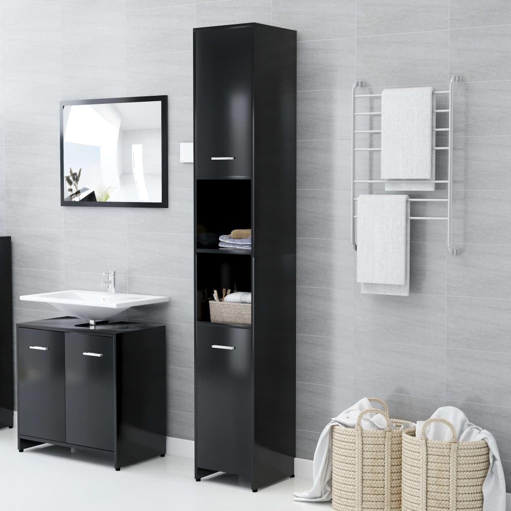 AJJHUUKI Ensemble de meubles de salle de bain - Meuble de salle de bain - Noir - 30 x 30 x 183,5 cm - Bois d'ingénierie