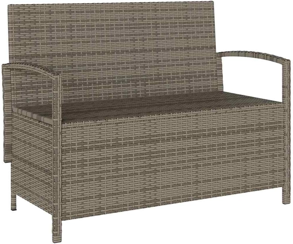 vidaXL Banc de Rangement de Jardin avec Coussin Gris résine tressée, Banc de Jardin, Banc de Jardin, Banc de Patio, Banc d'extérieur, Banc de Parc