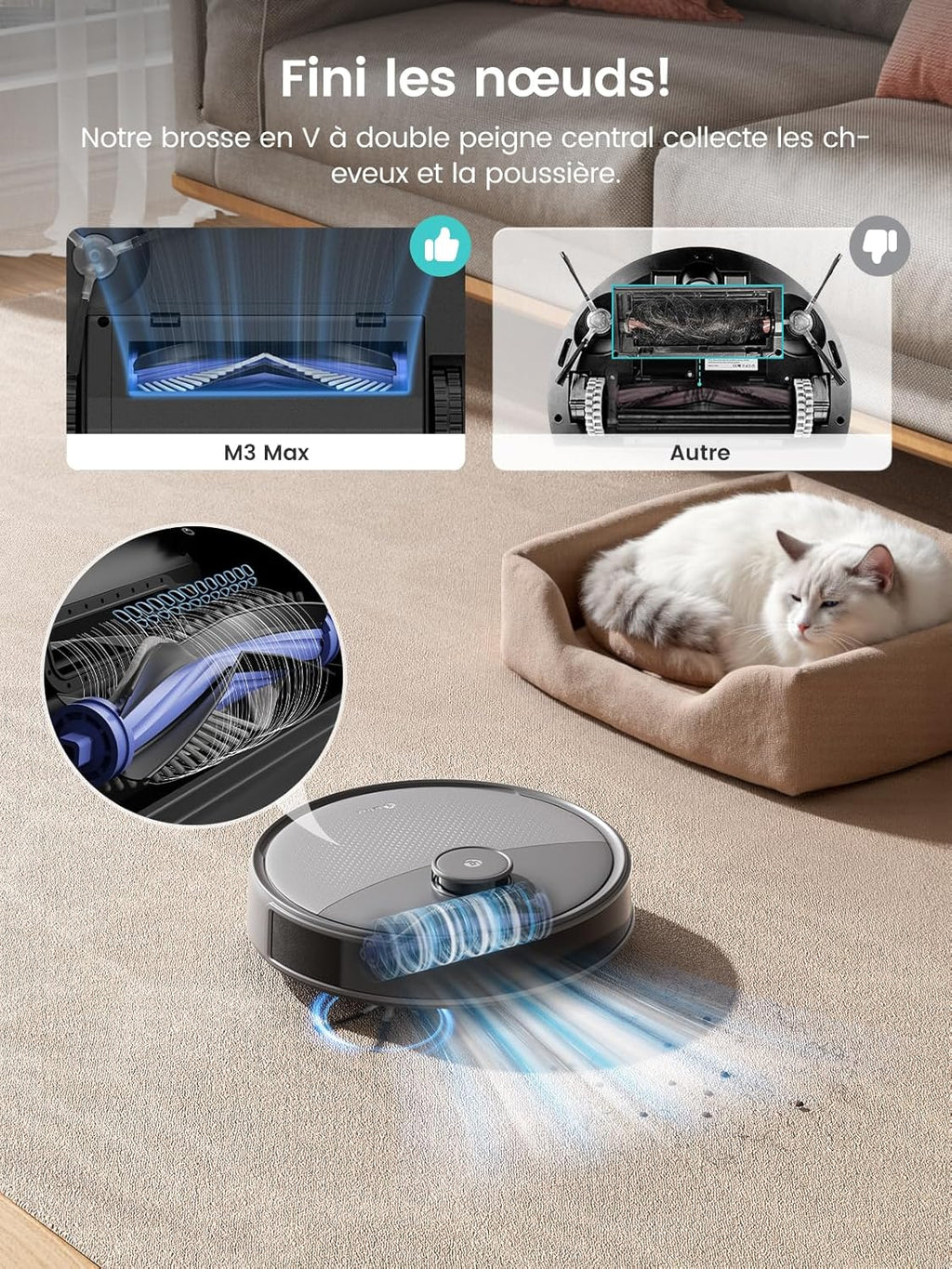 Lefant M3 Max Robot Aspirateur Laveur 20 000 Pa, Station Multifonctionnelle, Double Serpillière Rotative 200 TR/Min & Relevable 9mm, Navigation dToF, Évitement d'obstacles PSD, 220min