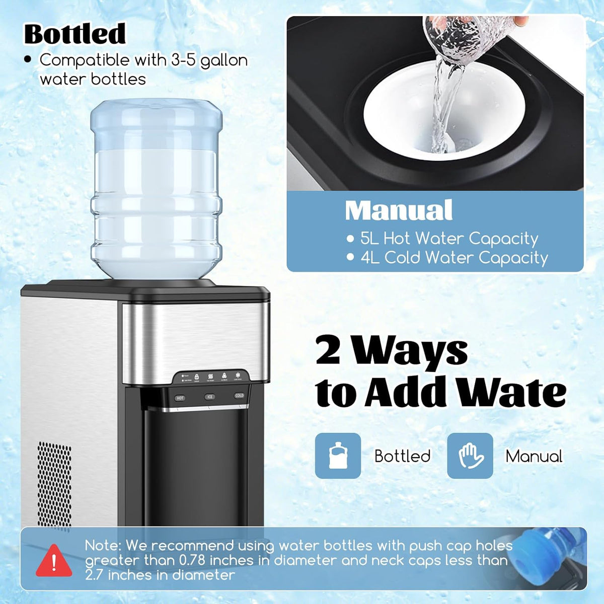 SOARS Machine A Glacons 3 en 1, Distributeur Eau Froide et Chaude, Réservoir d'Eau de 3L, Fabrication Glace 19KG/24H, Refroidissement par Compresseur pour Maison, Bureau