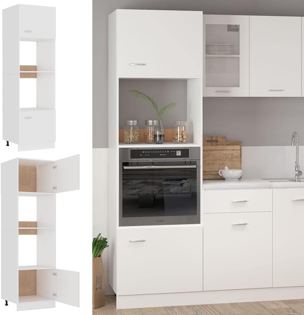 vidaXL Meuble Micro-Ondes Lyon Blanc 60 x 57 x 207 cm Bois d'ingénierie