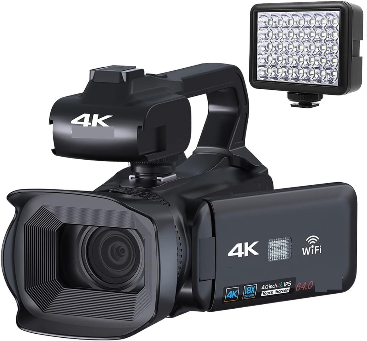 Camescope Numerique, Caméra vidéo 4K diffusion en direct caméscope professionnel 64MP photographie appareil photo numérique rotation écran tactile enregistreur Vlog(32G SD Card,With Microphone)