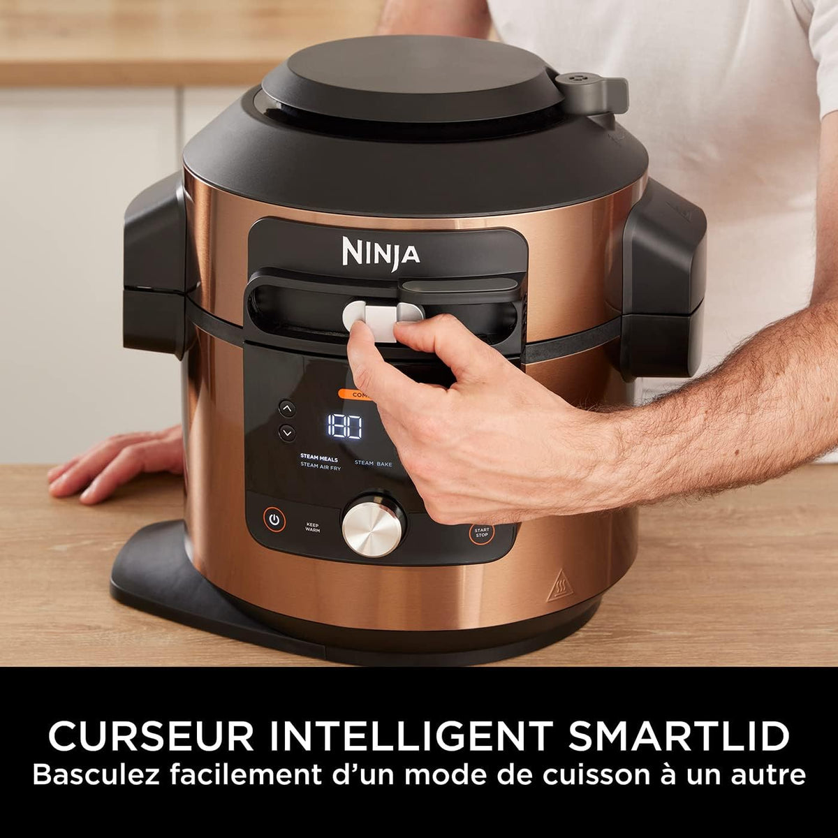 Ninja Multicuiseur Foodi MAX Air Fryer avec SmartLid, 7,5L, Autocuiseur 12 en 1, Cuisson sous pression, Friture à l'air, Cuisson lente, Grill et plus, Cuivre/Noir Exclusivité