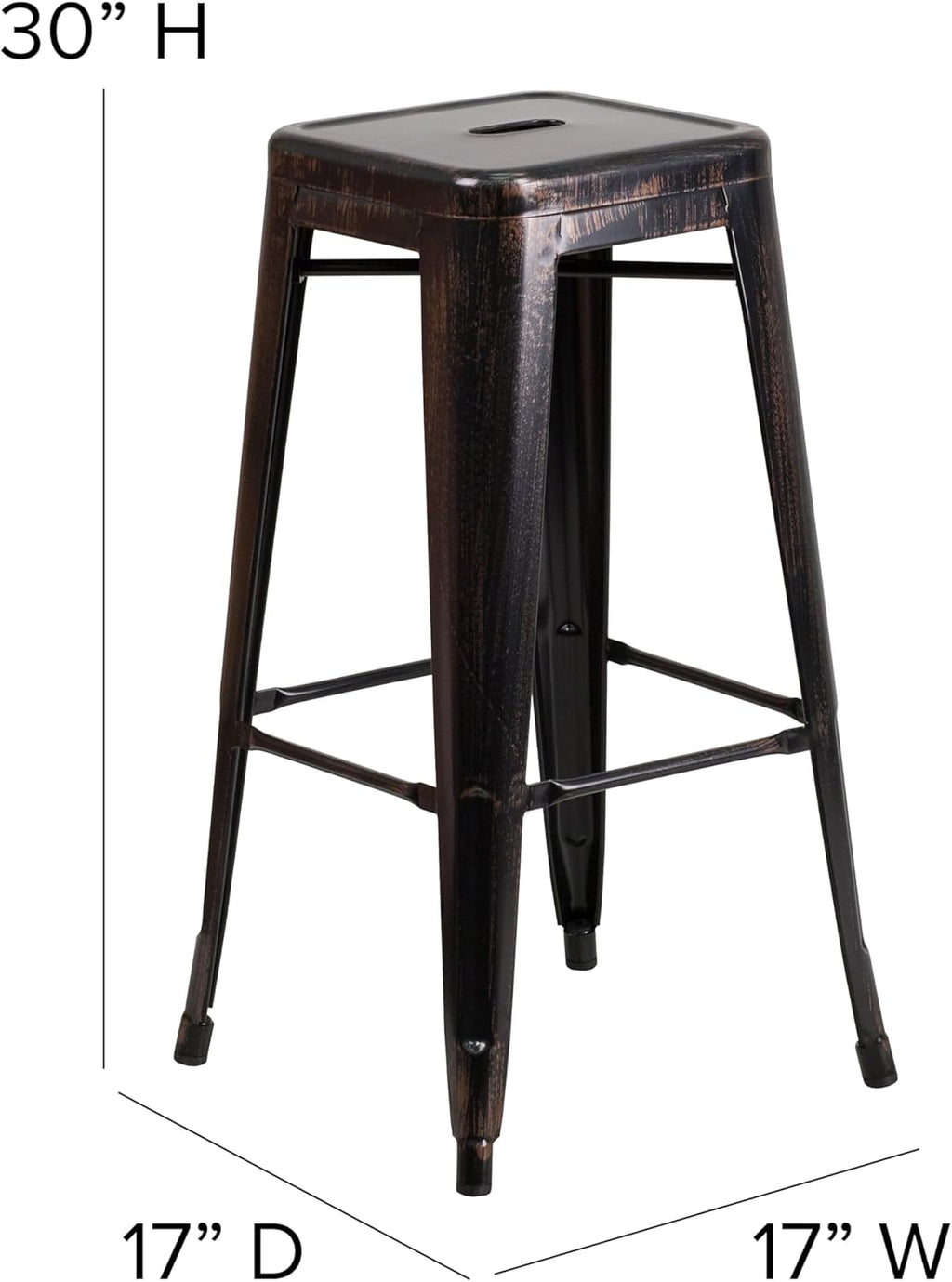 Flash Furniture Meubles Flash Tabouret de Bar en métal coloré pour Restaurant, Acier galvanisé, Plastique, Noir/doré Antique, Lot de 4