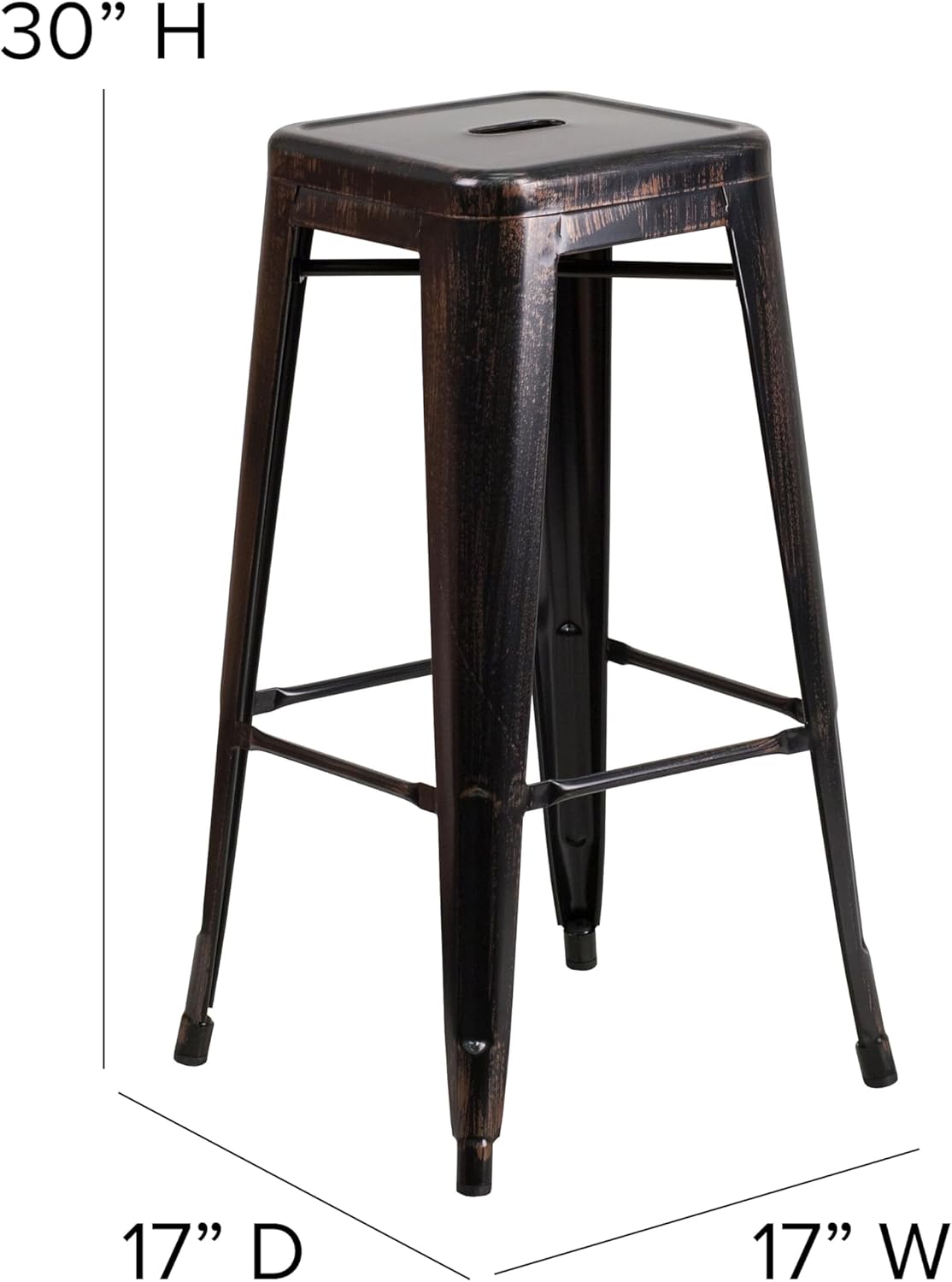 Flash Furniture Meubles Flash Tabouret de Bar en métal coloré pour Restaurant, Acier galvanisé, Plastique, Noir/doré Antique, Lot de 4