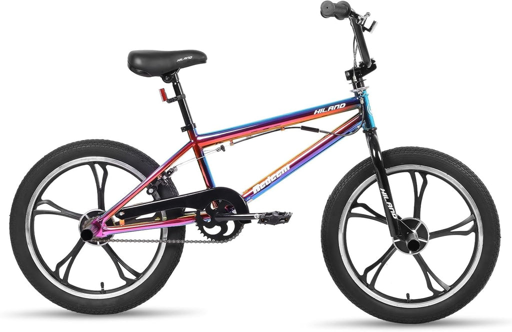 HILAND Vélo BMX 20 Pouces, 5 Rayons, Rotor 360°, Freestyle, 4 pegs, Convient aux Jeunes pour l'entraînement et Les Cascades, Couleur