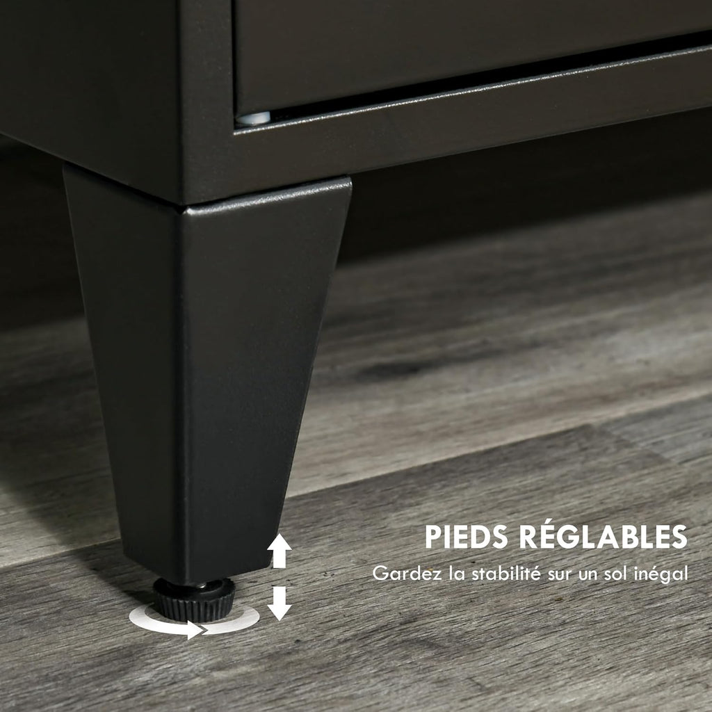 HOMCOM Meuble TV Banc TV pour téléviseurs de 55'' avec 2 Placards Pieds Réglables Cadre métalique Noir Plateau en Bois Naturel 150 x 40 x 50 cm