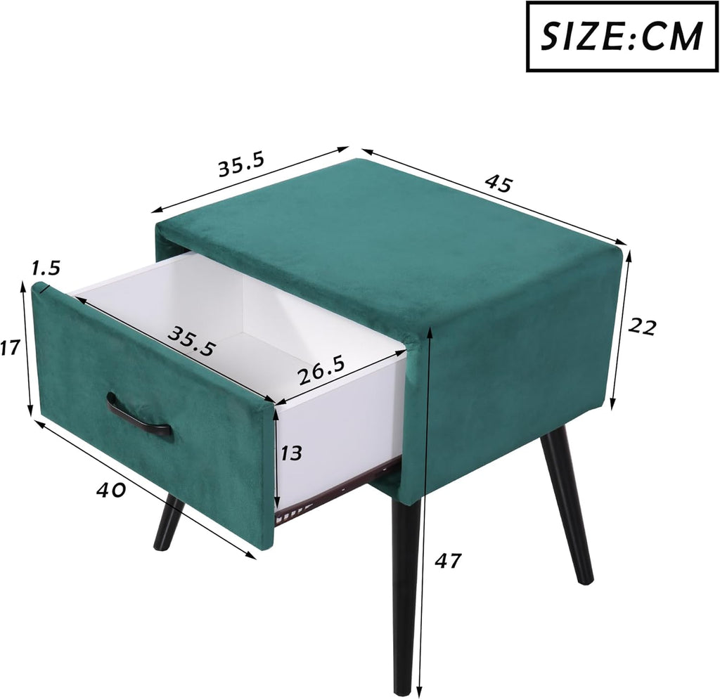 I0I&I0I Ensemble de meubles de chambre à coucher, design moderne, lit double, 2 tables de chevet + tabouret de lit, en velours (vert 2 + sans matelas)