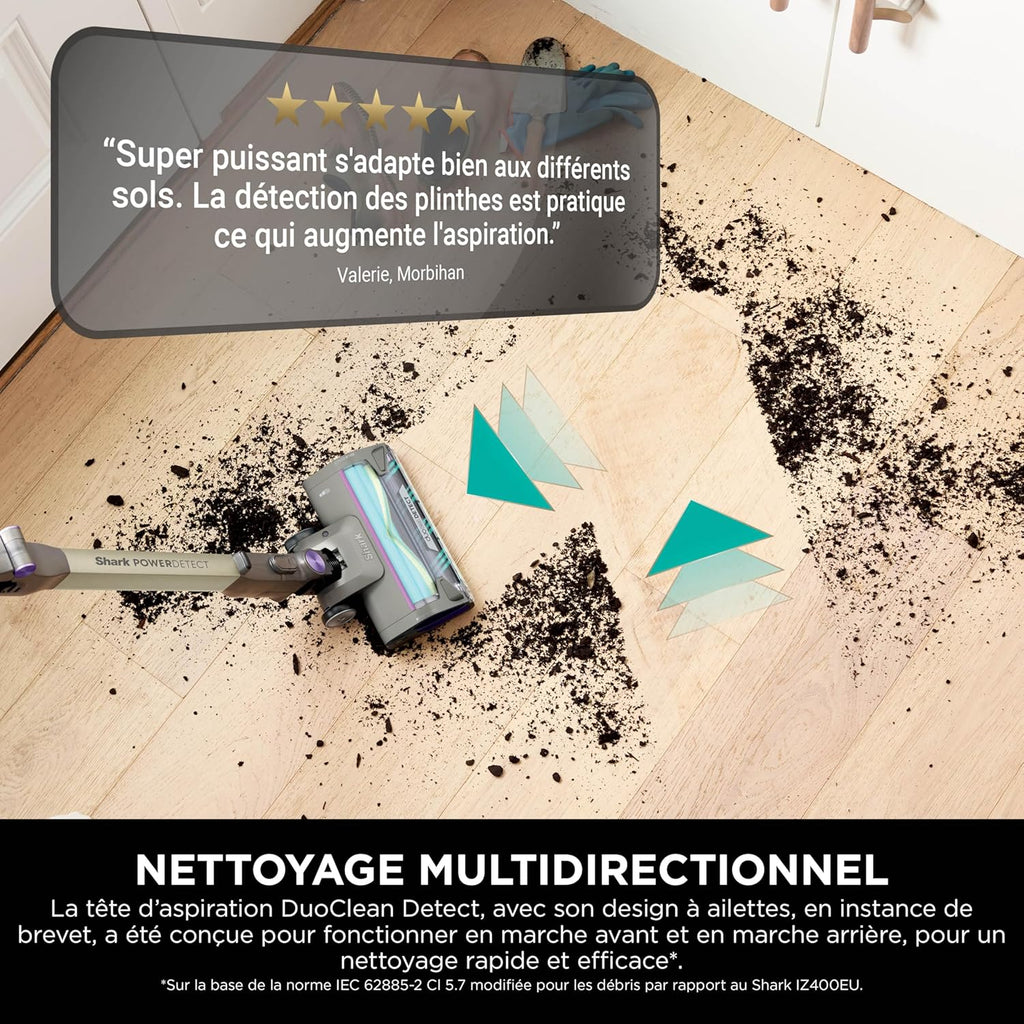 Shark aspirateur sans Fil PowerDetect Clean & Empty, DuoClean Detect, Reverse Clean, Base Auto-vidante 2 l, Anti-Hair Wrap Plus, autonomie 70 Min, léger, Access. Animaux/multisurface, Gris IP3251EUT