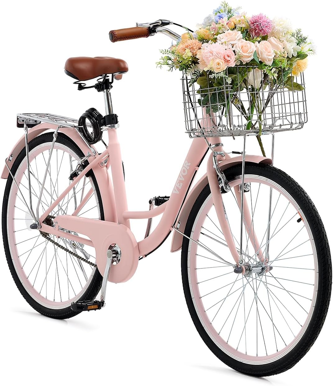 VEVOR Vélo croiseur, Vélo de Plage avec Panier de Grande capacité, Porte-Bagages arrière et siège réglable, sécurisé et Robuste, pour Cyclisme..