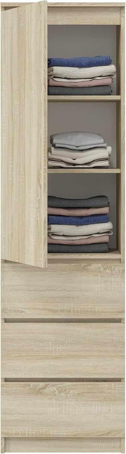 KUBUTKU Armoire multi-usages avec 3 tiroirs, 3 compartiments et portes, 180,5 x 50 x 40 cm, sonoma