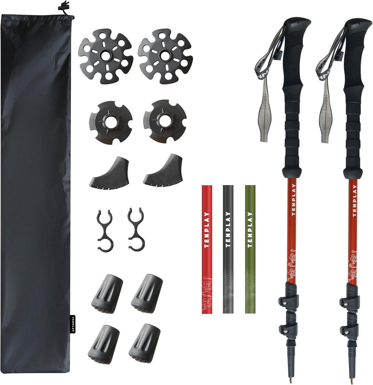 TENPLAY Bâton de randonnée en aluminium 7075 avec poignées antidérapantes en EVA, verrouillage rapide à levier, 3 sections pliable, 135 cm, léger, 0,2 kg, bâtons pour randonnée, alpinisme, randonnée,