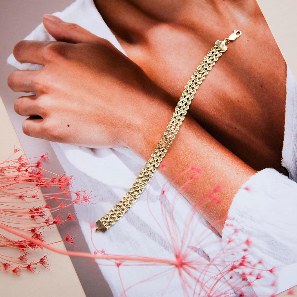 CARISSIMA Femme Or Jaune 9 ct Bracelet 3 Brins Rope de 18 cm/7 pouces