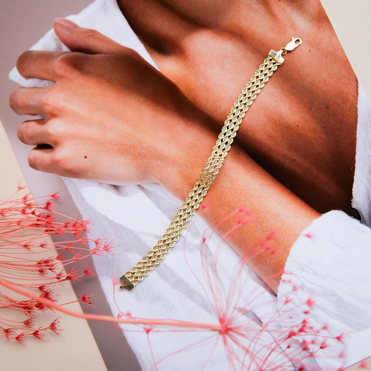 CARISSIMA Femme Or Jaune 9 ct Bracelet 3 Brins Rope de 18 cm/7 pouces