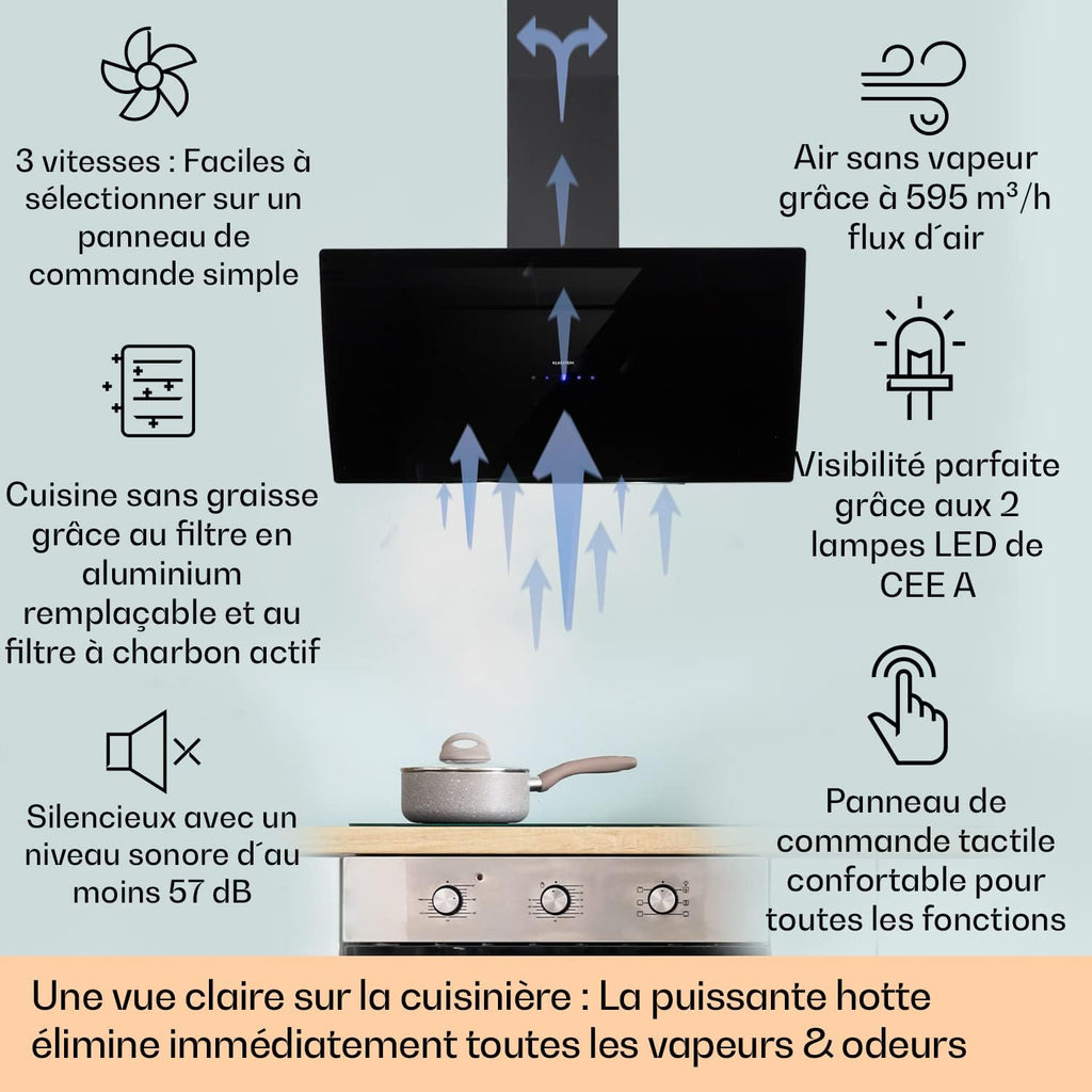 Klarstein Annabelle Hotte aspirante Extracteur de fumée murale Absorption et ventilation 90 cm - noir
